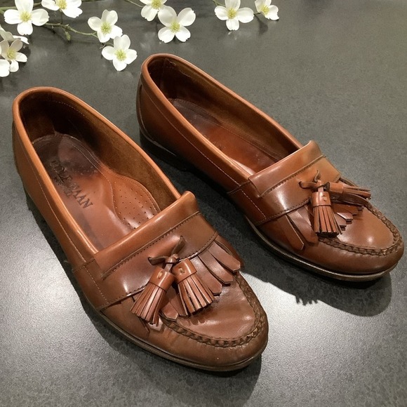 Vintage Cole Haan Brown Rigid Leather Tassel Kiltie Slip On Loafers Unisex USA main image 16